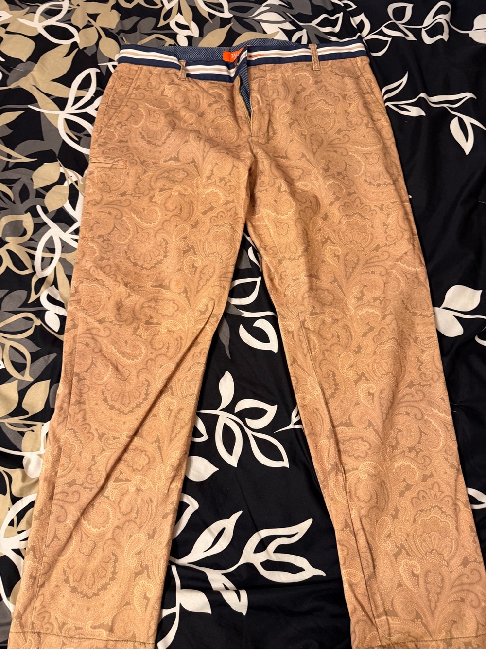 TALLIA Sport Tan Paisley Pants with Blue Paisley Lining